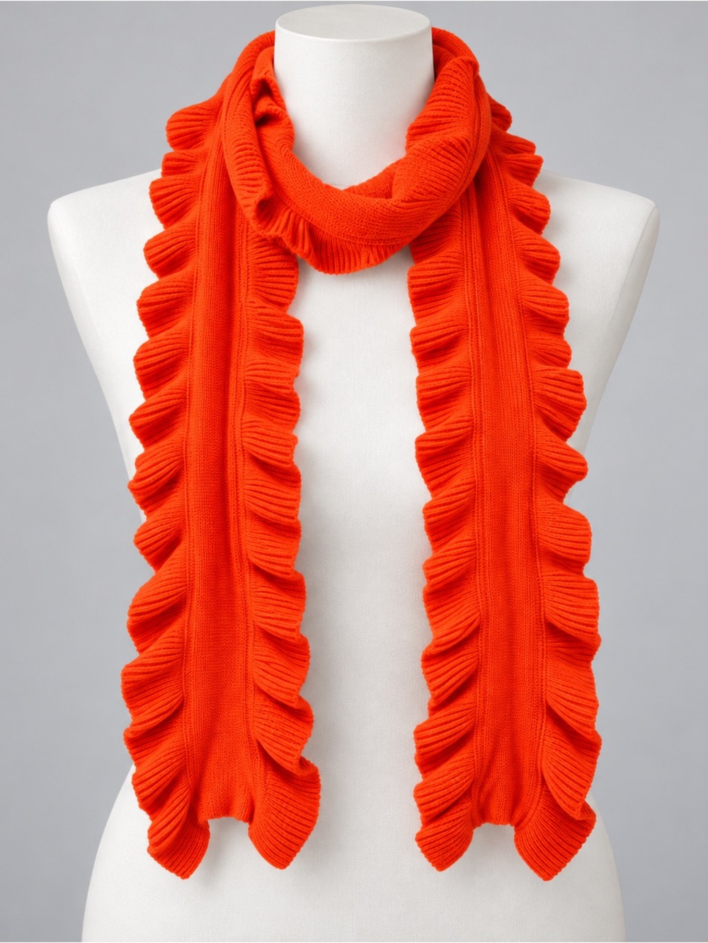 Talbots Orange Lambswool Blend Ruffle Scarf Preppy Classic Ribbed 68x7
